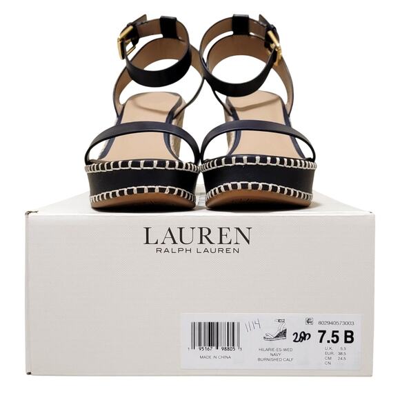 Lauren Ralph Lauren Hilarie Ankle Strap Espadrille Sandal Size US 7.5M Navy Blue - Picture 5 of 5